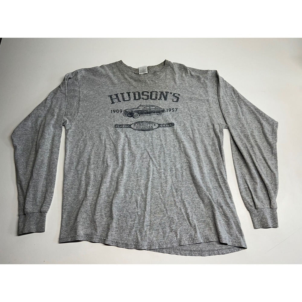 Hudsons Classic Grill‎ T-Shirt Marquette Michigan Long Sleeve Gray Size XL Vtg